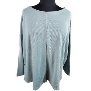 AVA & VIV Women's 4X Sage Green Ribbed Knit‎ Long Sleeve Boat Neck Top Plus Size